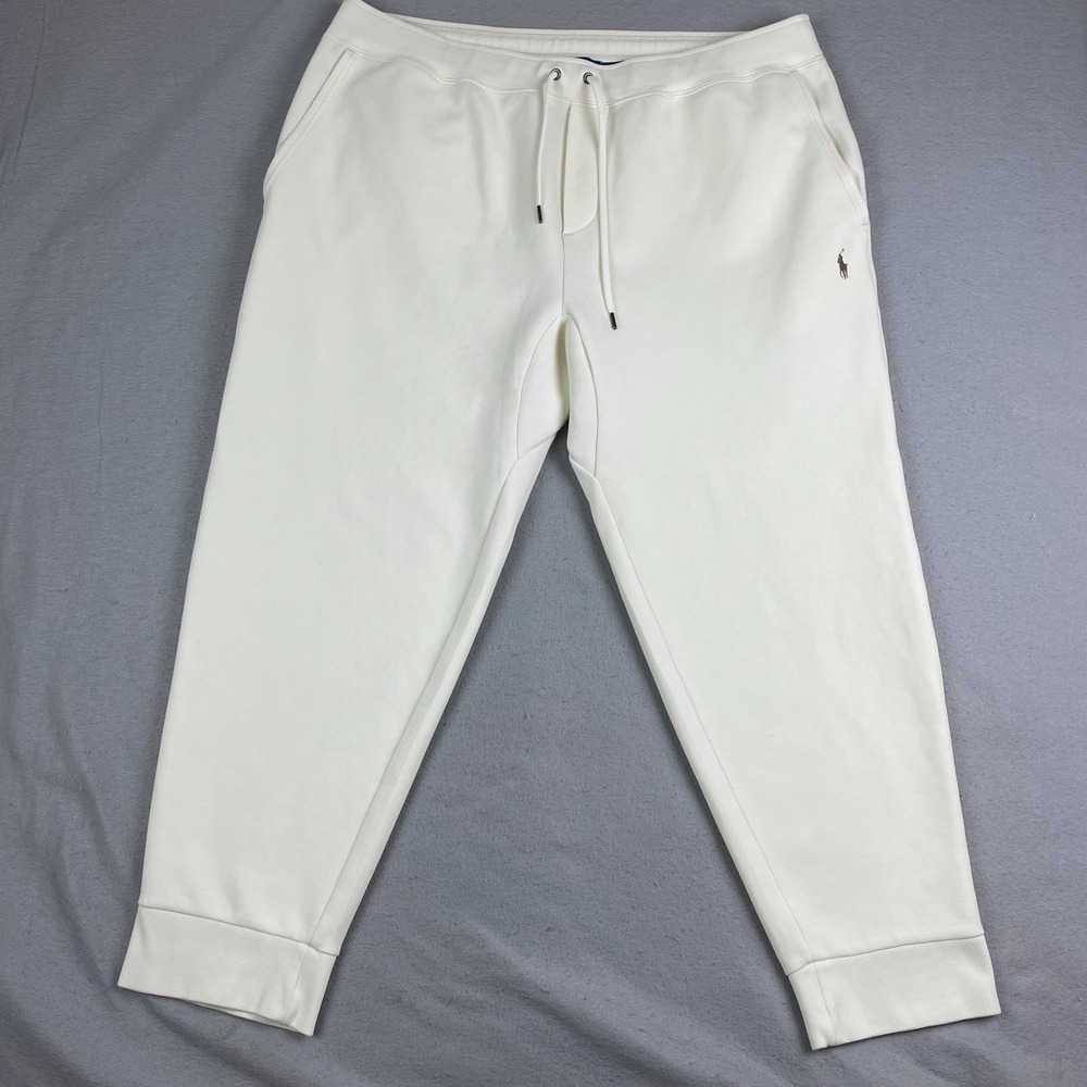 Polo Ralph Lauren Mens Joggers 1XB Double Knit ivory White Pony Sweatpants